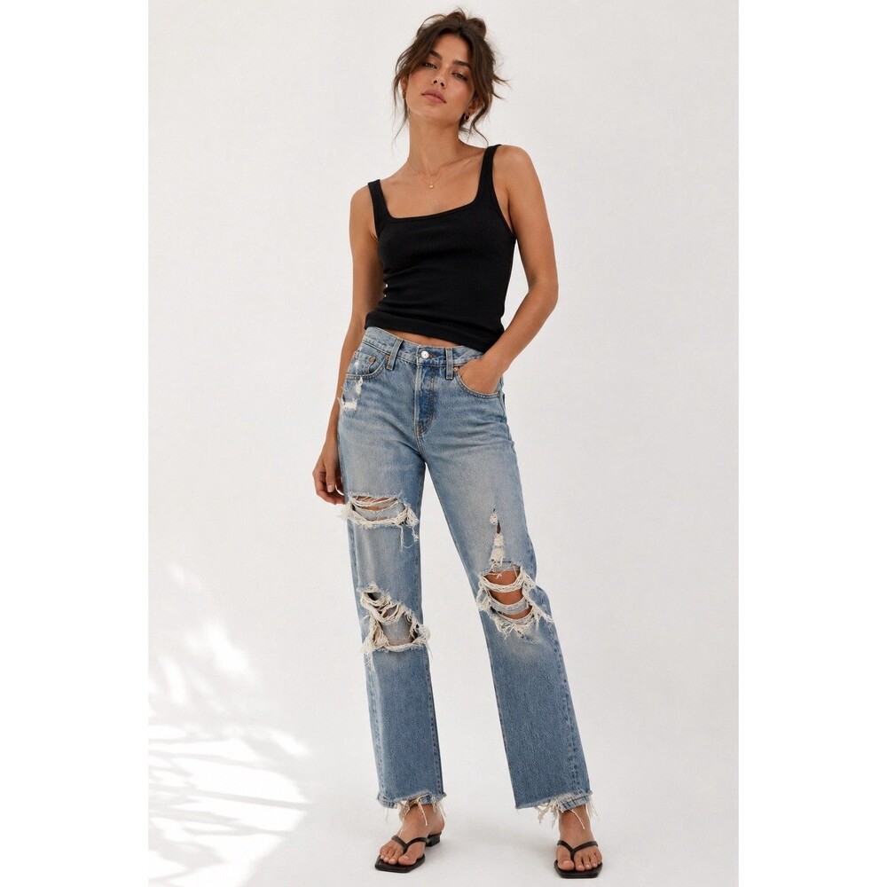 Levi’s Premium 501 Original Ripped Distressed Jeans W25 L30 Light Wash